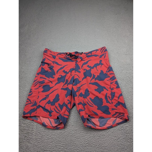 Patagonia Other - Patagonia Board Shorts Mens 36 Red Blue Swim Trunks Hawaiian Floral Surf Beach